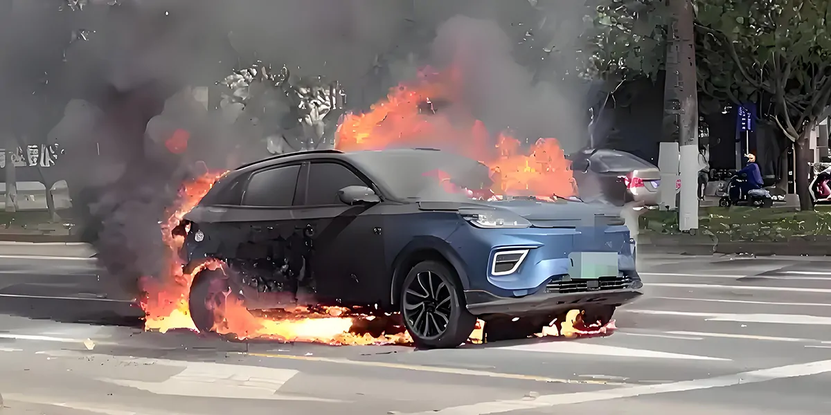 ev fire on the road